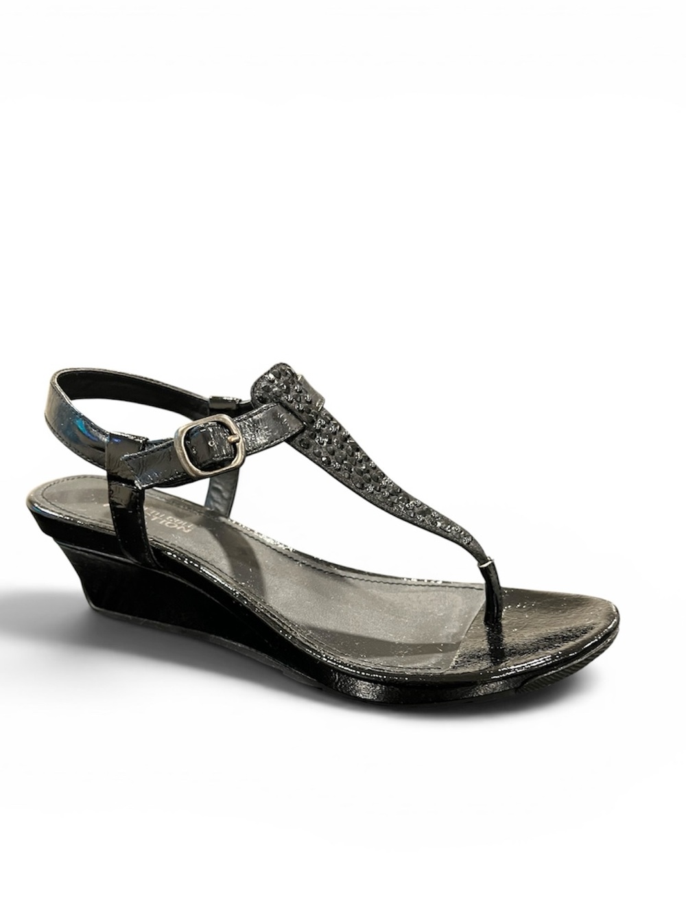 Kenneth Cole Reaction Sun Baked PA Black Jeweled Wedge Sandals Size 8